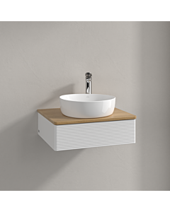 Meuble vasque Villeroy &amp; Boch Antao K07151GF 60 x 19 x 50 cm, percé pour robinetterie, plan vasque couleur chêne miel, laque blanche brillante