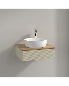 Meuble vasque Villeroy &amp; Boch Antao K07151HJ 60 x 19 x 50 cm, percé pour robinetterie, plan vasque couleur chêne miel, laque mate gris soie