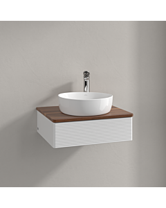 Villeroy und Boch Antao Waschtisch-Unterschrank K07152GF 60x19x50cm, Hahnloch, Waschbeckenplattenfarbe warm walnut, glossy white lacquer