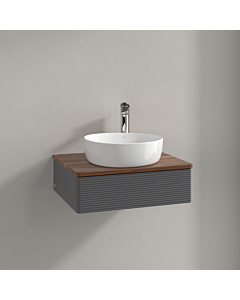 Meuble vasque Villeroy &amp; Boch Antao K07152GK 60 x 19 x 50 cm, percé pour robinetterie, plan vasque couleur noyer chaud, laque anthracite mate