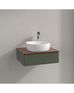 Meuble vasque Villeroy &amp; Boch Antao K07152HL 60 x 19 x 50 cm, percé pour robinetterie, plan vasque couleur noyer chaud, laque mate vert feuille