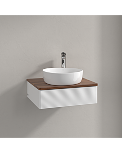 Meuble vasque Villeroy &amp; Boch Antao K07152MT 60 x 19 x 50 cm, percé pour robinetterie, plan vasque couleur noyer chaud, laque blanche mate