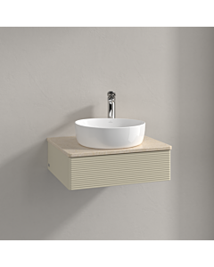 Meuble vasque Villeroy &amp; Boch Antao K07153HJ 60 x 19 x 50 cm, percé pour robinetterie, plan vasque couleur Botticino, laque mate gris soie