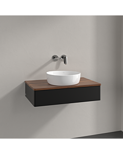 Meuble vasque Villeroy &amp; Boch Antao K08012PD 80 x 19 x 50 cm, plan vasque couleur noyer chaud, laque noire mate