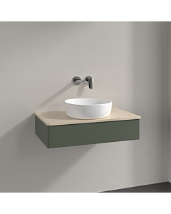 Villeroy &amp; Boch Antao vanity unit K08013HL 80x19x50cm, washbasin top color botticino, leaf green matt lacquer