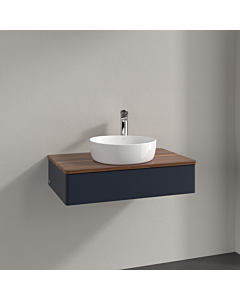 Villeroy und Boch Antao Waschtisch-Unterschrank K08052HG 80x19x50cm, Hahnloch, Waschbeckenplattenfarbe warm walnut, midnight blue matt lacquer