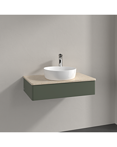 Villeroy &amp; Boch Antao vanity unit K08053HL 80x19x50cm, tap hole, washbasin top color botticino, leaf green matt lacquer