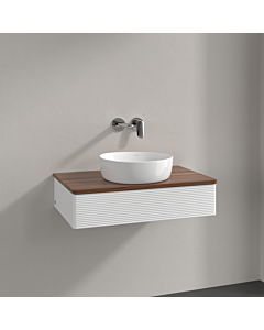 Meuble vasque Villeroy &amp; Boch Antao K08112MT 80 x 19 x 50 cm, plan vasque couleur noyer chaud, laque blanche mate