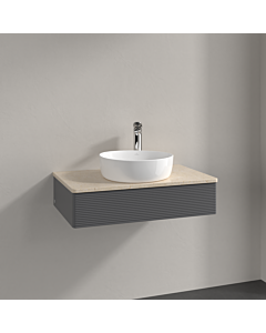 Villeroy und Boch Antao Waschtisch-Unterschrank K08153GK 80x19x50cm, Hahnloch, Waschbeckenplattenfarbe botticino, anthracite matt lacquer