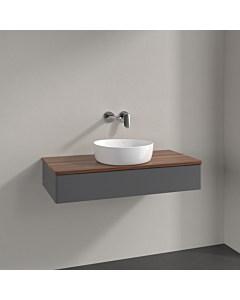 Meuble vasque Villeroy &amp; Boch Antao K09012GK 100 x 19 x 50 cm, plan vasque couleur noyer chaud, laque anthracite mate