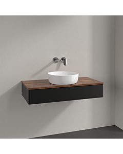 Meuble vasque Villeroy &amp; Boch Antao K09012PD 100 x 19 x 50 cm, plan vasque couleur noyer chaud, laque noire mate