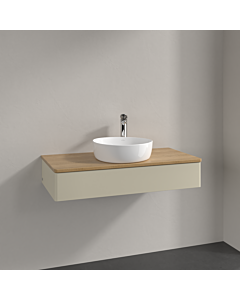 Villeroy &amp; Boch Antao vanity unit K09051HJ 100x19x50cm, tap hole, washbasin top color honey oak, silk grey matt lacquer