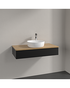Meuble vasque Villeroy &amp; Boch Antao K09051PD 100 x 19 x 50 cm, percé pour robinetterie, plan vasque couleur chêne miel, laque noire mate