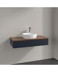 Villeroy und Boch Antao Waschtisch-Unterschrank K09052HG 100x19x50cm, Hahnloch, Waschbeckenplattenfarbe warm walnut, midnight blue matt lacquer