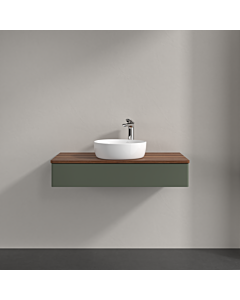 Villeroy &amp; Boch Antao vanity unit K09052HL 100x19x50cm, tap hole, washbasin top color warm walnut, leaf green matt lacquer