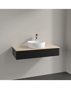 Meuble vasque Villeroy &amp; Boch Antao K09053PD 100 x 19 x 50 cm, percé pour robinetterie, plan vasque couleur Botticino, laque noire mate