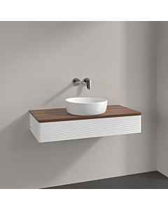 Meuble vasque Villeroy &amp; Boch Antao K09112MT 100 x 19 x 50 cm, plan vasque couleur noyer chaud, laque blanche mate