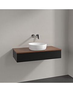 Meuble vasque Villeroy &amp; Boch Antao K09112PD 100 x 19 x 50 cm, plan vasque couleur noyer chaud, laque noire mate