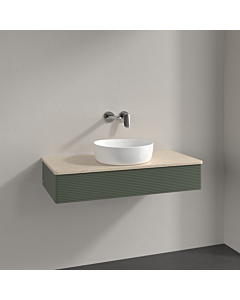 Villeroy &amp; Boch Antao vanity unit K09113HL 100x19x50cm, washbasin top color botticino, leaf green matt lacquer
