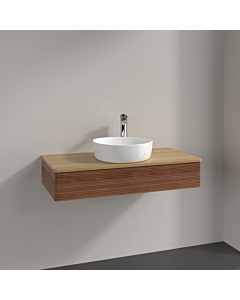 Meuble vasque Villeroy &amp; Boch Antao K09151HM 100 x 19 x 50 cm, percé pour robinetterie, plan vasque couleur chêne miel, noyer chaud