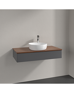 Meuble vasque Villeroy &amp; Boch Antao K09152GK 100 x 19 x 50 cm, percé pour robinetterie, plan vasque couleur noyer chaud, laque anthracite mate