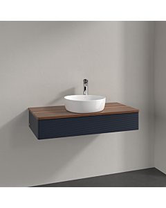 Villeroy und Boch Antao Waschtisch-Unterschrank K09152HG 100x19x50cm, Hahnloch, Waschbeckenplattenfarbe warm walnut, midnight blue matt lacquer