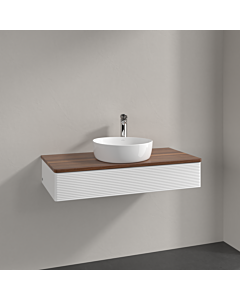 Villeroy &amp; Boch Antao vanity unit K09152MT 100x19x50cm, tap hole, washbasin top color warm walnut, white matt lacquer