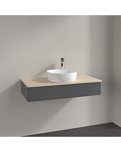 Villeroy und Boch Antao Waschtisch-Unterschrank K09153GK 100x19x50cm, Hahnloch, Waschbeckenplattenfarbe botticino, anthracite matt lacquer