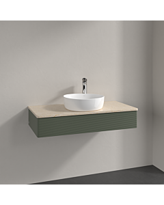 Villeroy &amp; Boch Antao vanity unit K09153HL 100x19x50cm, tap hole, washbasin top color botticino, leaf green matt lacquer