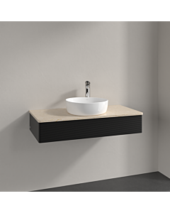 Meuble vasque Villeroy &amp; Boch Antao K09153PD 100 x 19 x 50 cm, percé pour robinetterie, plan vasque couleur Botticino, laque noire mate