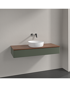 Villeroy &amp; Boch Antao vanity unit K10012HL 120x19x50cm, washbasin top color warm walnut, leaf green matt lacquer