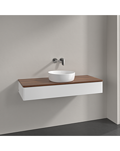 Meuble vasque Villeroy &amp; Boch Antao K10012MT 120 x 19 x 50 cm, plan vasque couleur noyer chaud, laque blanche mate