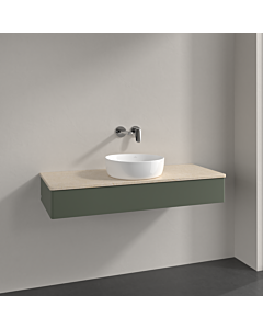 Meuble vasque Villeroy &amp; Boch Antao K10013HL 120 x 19 x 50 cm, plan vasque couleur Botticino, laque mate vert feuille
