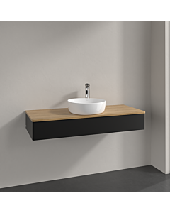 Meuble vasque Villeroy &amp; Boch Antao K10051PD 120 x 19 x 50 cm, percé pour robinetterie, plan vasque couleur chêne miel, laque noire mate