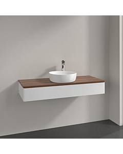 Villeroy und Boch Antao Waschtisch-Unterschrank K10052GF 120x19x50cm, Hahnloch, Waschbeckenplattenfarbe warm walnut, glossy white lacquer