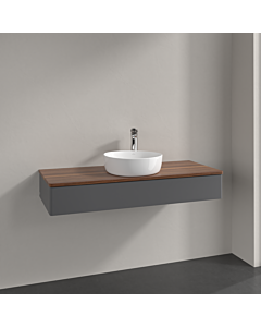 Villeroy und Boch Antao Waschtisch-Unterschrank K10052GK 120x19x50cm, Hahnloch, Waschbeckenplattenfarbe warm walnut, anthracite matt lacquer