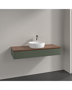 Villeroy &amp; Boch Antao vanity unit K10052HL 120x19x50cm, tap hole, washbasin top color warm walnut, leaf green matt lacquer