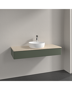 Villeroy &amp; Boch Antao vanity unit K10053HL 120x19x50cm, tap hole, washbasin top color botticino, leaf green matt lacquer