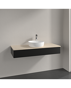 Meuble vasque Villeroy &amp; Boch Antao K10053PD 120 x 19 x 50 cm, percé pour robinetterie, plan vasque couleur Botticino, laque noire mate