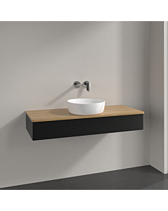 Meuble vasque Villeroy &amp; Boch Antao K10111PD 120 x 19 x 50 cm, plan vasque couleur chêne miel, laque noire mate