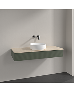 Villeroy &amp; Boch Antao vanity unit K10113HL 120x19x50cm, washbasin top color botticino, leaf green matt lacquer