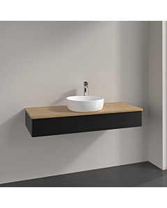 Meuble vasque Villeroy &amp; Boch Antao K10151PD 120 x 19 x 50 cm, percé pour robinetterie, plan vasque couleur chêne miel, laque noire mate