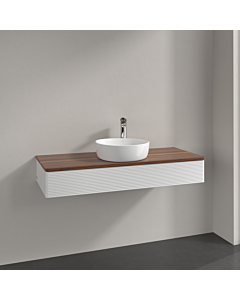 Villeroy &amp; Boch Antao vanity unit K10152GF 120x19x50cm, tap hole, washbasin top color warm walnut, glossy white lacquer