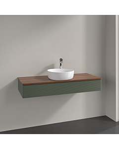 Villeroy und Boch Antao Waschtisch-Unterschrank K10152HL 120x19x50cm, Hahnloch, Waschbeckenplattenfarbe warm walnut, leaf green matt lacquer