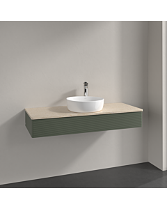 Villeroy &amp; Boch Antao vanity unit K10153HL 120x19x50cm, tap hole, washbasin top color botticino, leaf green matt lacquer