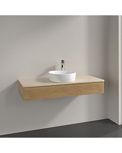 Villeroy &amp; Boch Antao vanity unit K10153HN 120x19x50cm, tap hole, washbasin top color botticino, honey oak