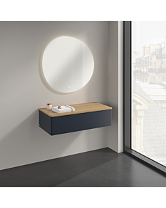 Buffet Villeroy &amp; Boch Antao K40001HG 100 x 26,8 x 50 cm, plan vasque couleur chêne miel, laque mate bleu nuit