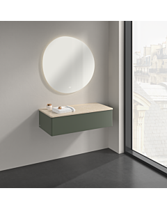 Buffet Villeroy &amp; Boch Antao K40003HL 100 x 26,8 x 50 cm, plan vasque couleur Botticino, laque mate vert feuille