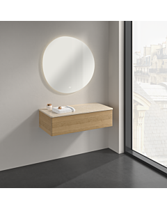 Buffet Villeroy &amp; Boch Antao K40003HN 100 x 26,8 x 50 cm, plan vasque couleur Botticino, chêne miel