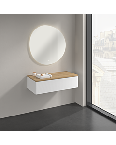 Buffet Villeroy &amp; Boch Antao K40101MT 100 x 26,8 x 50 cm, plan vasque couleur chêne miel, laque blanche mate